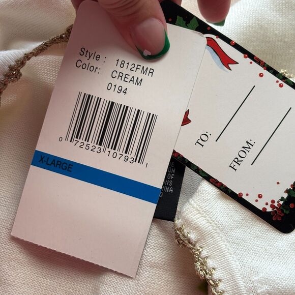 Designers Originals NWT Sweater Vest Poinsettia Embroidered Beaded Ivory XL I285 - Picture 7 of 8